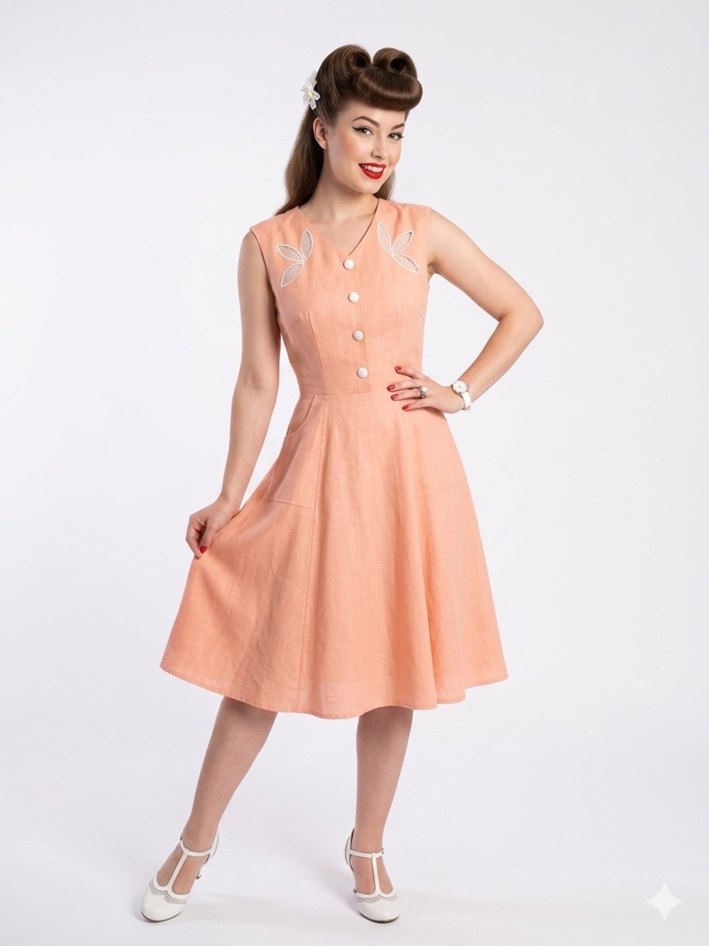 Voodoo Vixen Retro light Coral Pink Swing Dress Pockets Size M